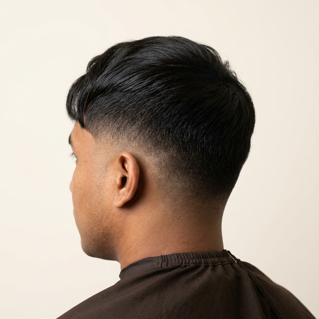Mid Fade + Comma Hair, hasil skin fade oleh kapster Andra di Klip & Kopi